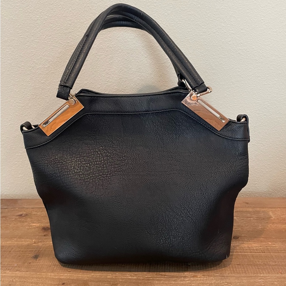 Black Rivet Faux Leather Purse with Smaller Cross Body Included